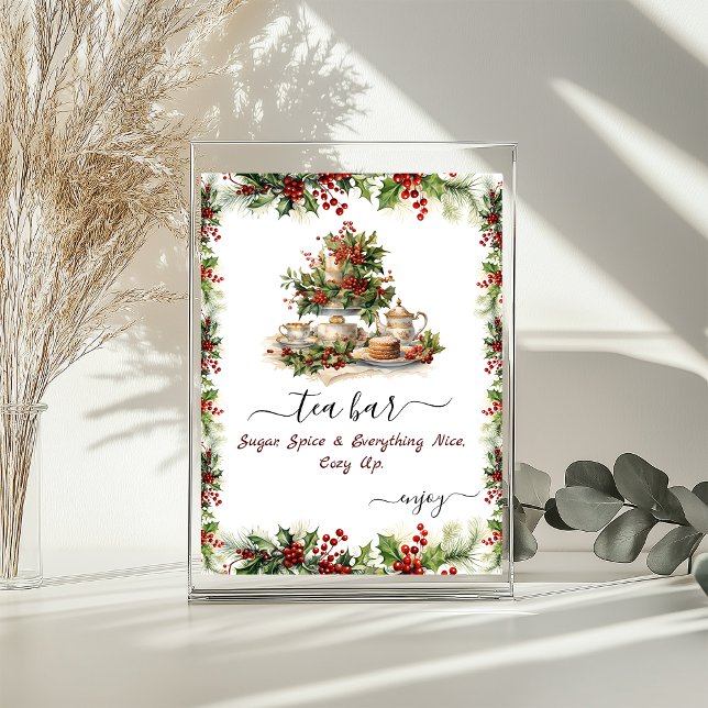 Poster Christmas Bridal Shower Holly Berries Tea party (Christmas Bridal Shower Holly Berries Tea party Poster)
