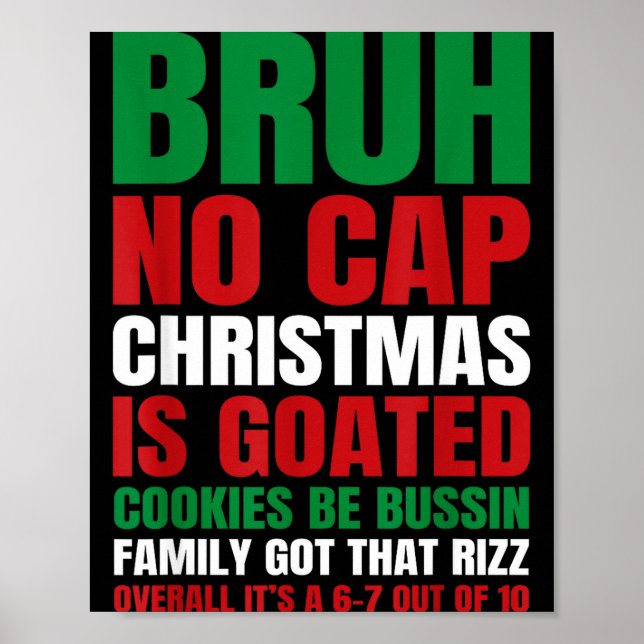 Poster Christmas Bruh No Cap Cookies Bussin Funny Rizz Me (Frente)