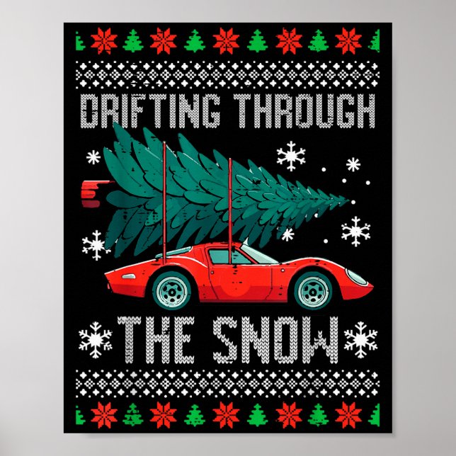 Poster Christmas Car Drifting Through Snow Ugly Xmas Men  (Frente)