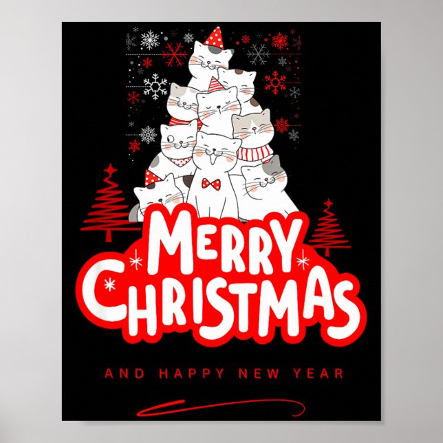 Poster Christmas Cat Tee – Festive Kitty Holiday Art  (Frente)