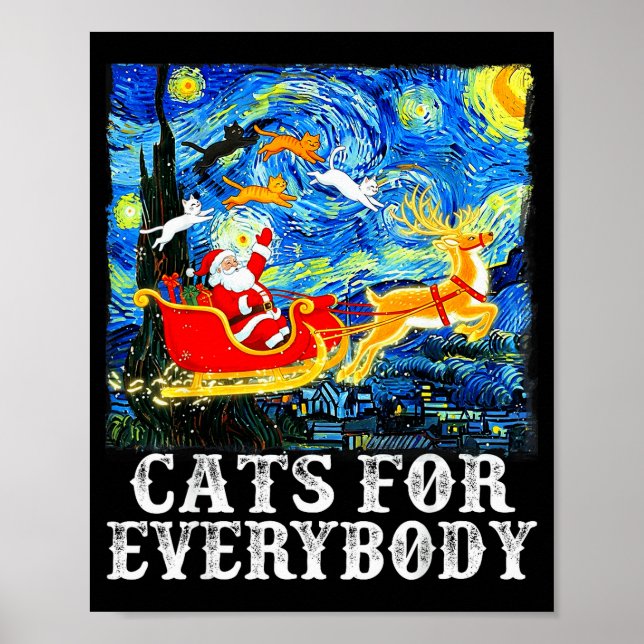Poster Christmas Cats For Everybody Funny Santa Starry Ni (Frente)