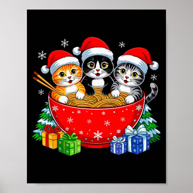 Poster Christmas Cats Ramen Kitten Anime Xmas For Men Wom (Frente)