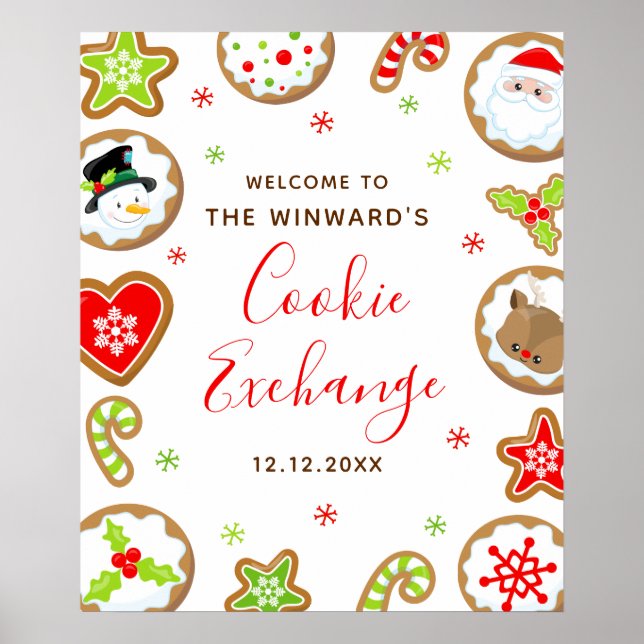 Poster Christmas Cookie Exchange Red Green Welcome Sign (Frente)