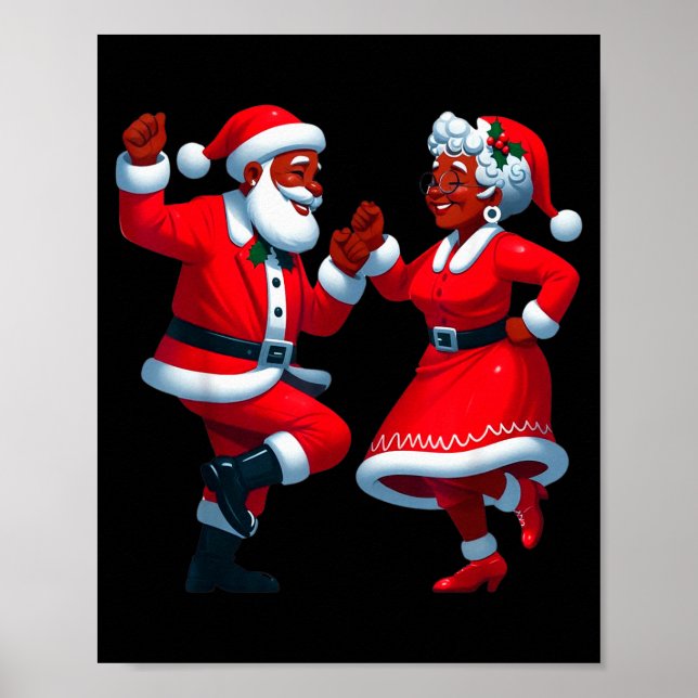 Poster Christmas Dancing Black African American Santa Mrs (Frente)