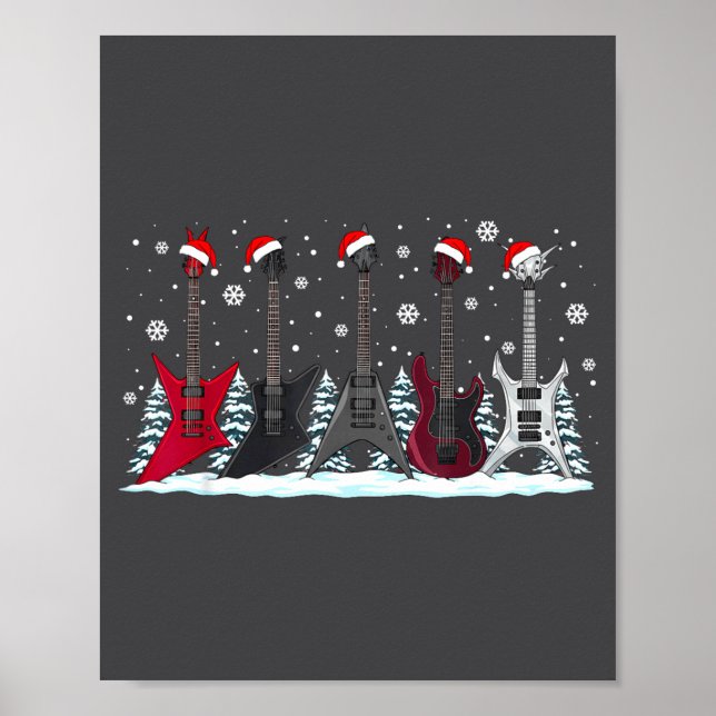 Poster Christmas Electric Guitars Metalhead Guitarist Xma (Frente)