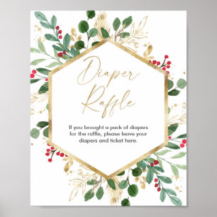 Poster Christmas foliage Diaper raffle sign red gold