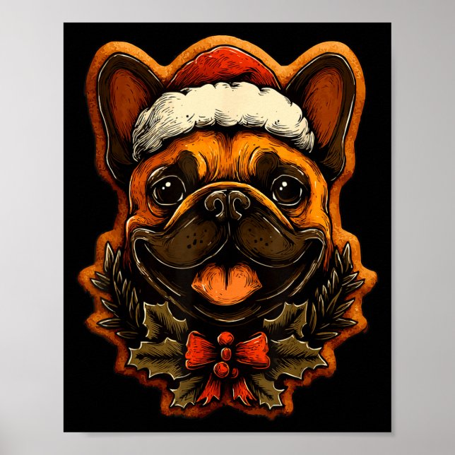 Poster Christmas French Bulldog With Santa Hat Gingerbrea (Frente)