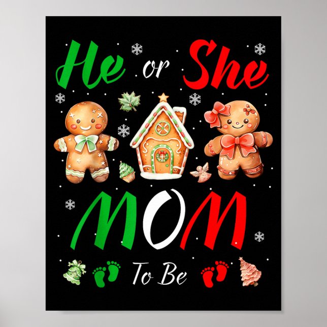 Poster Christmas Gingerbread Gender Reveal He Or She Mom  (Frente)