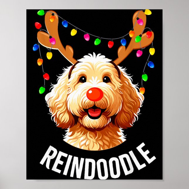 Poster Christmas Goldendoodle Reindeer Doodle Dog Reindoo (Frente)