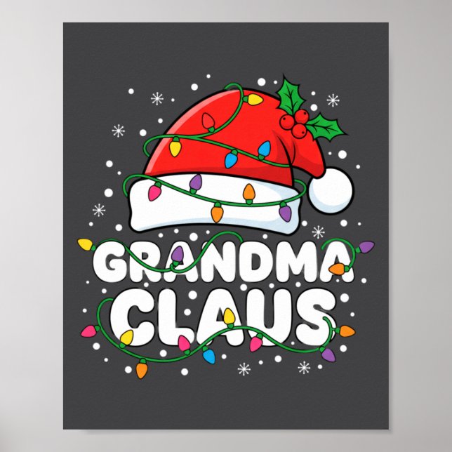 Poster Christmas Grandma Claus Santa Hat Christmas Lights (Frente)