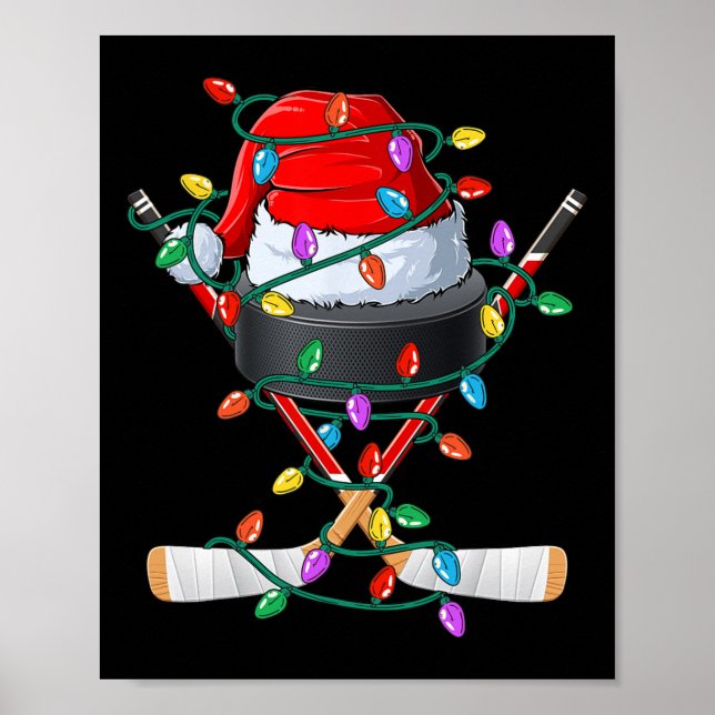 Poster Christmas Hockey Xmas Santa Sports Hat Byll Kids B (Frente)