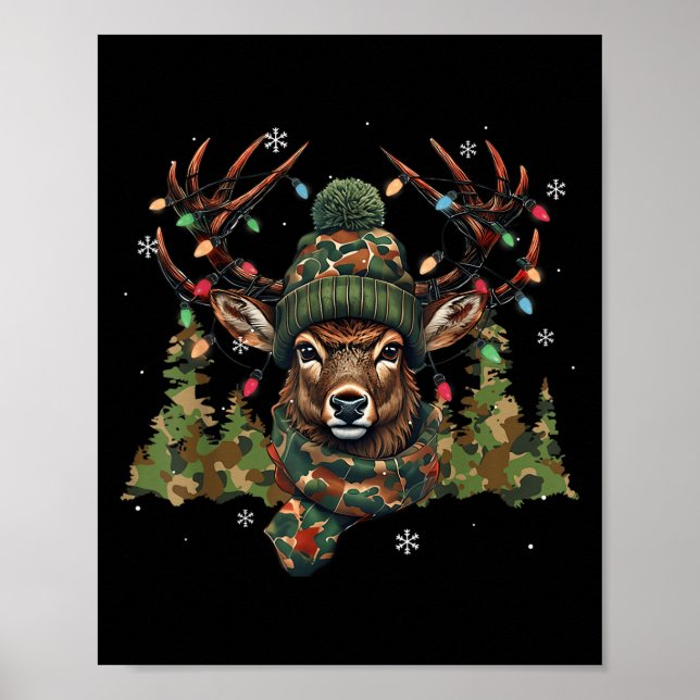 Poster Christmas Holiday Camo Hunting Reindeer Deer Xmas  (Frente)