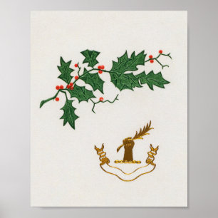 Poster Christmas holly branch holiday 