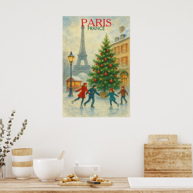 Poster Christmas in Paris Art Print – Eiffel Tower Winter (Cozinha)