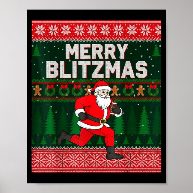 Poster Christmas Merry Blitzmas Santa Football Ugly Sweat (Frente)