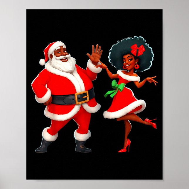Poster Christmas Mr Santa Mrs Claus Dancing African Ameri (Frente)