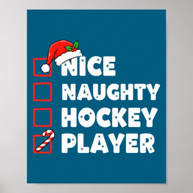 Poster Christmas Nice Naughty Hockey Player List Santa Ch (Frente)