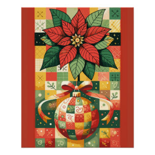 PÓSTER CHRISTMAS POINSETTIA E ORNAMENTO