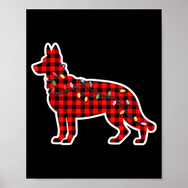 Poster Christmas Red And Black Buffalo Plaid German Sheph (Frente)