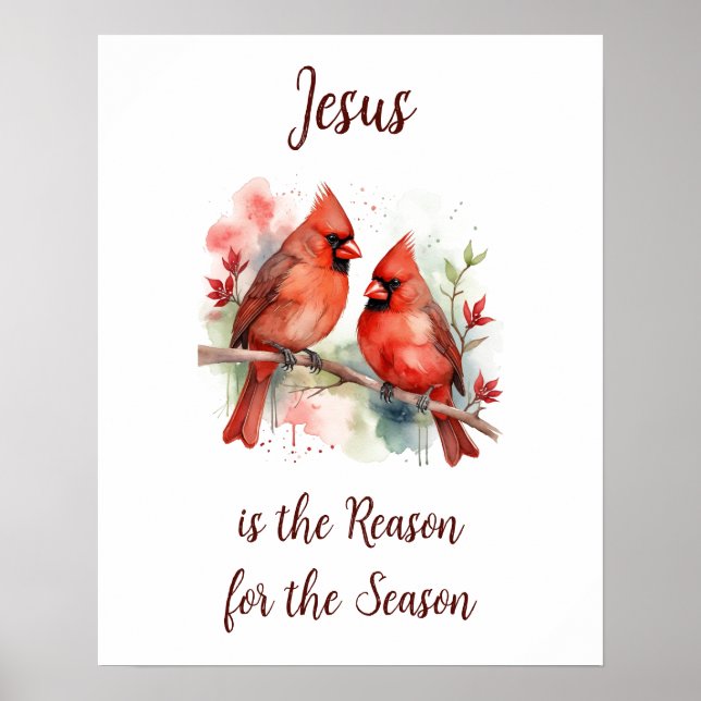 Poster Christmas Red Cardinal Jesus Reason for Season (Frente)