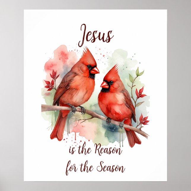 Poster Christmas Red Cardinal Jesus Reason for Season (Frente)