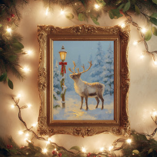Poster Christmas Reindeer Under the Lamp Light