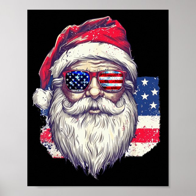 Poster Christmas Santa Claus Patriotic Usa Sungles In Jul (Frente)