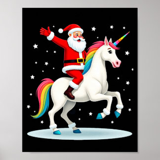 Poster Christmas Santa Riding Unicorn Xmas Girls Women Ra