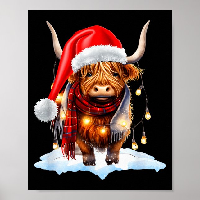 Poster Christmas Scottish Highland Cow Wrapped In Christm (Frente)