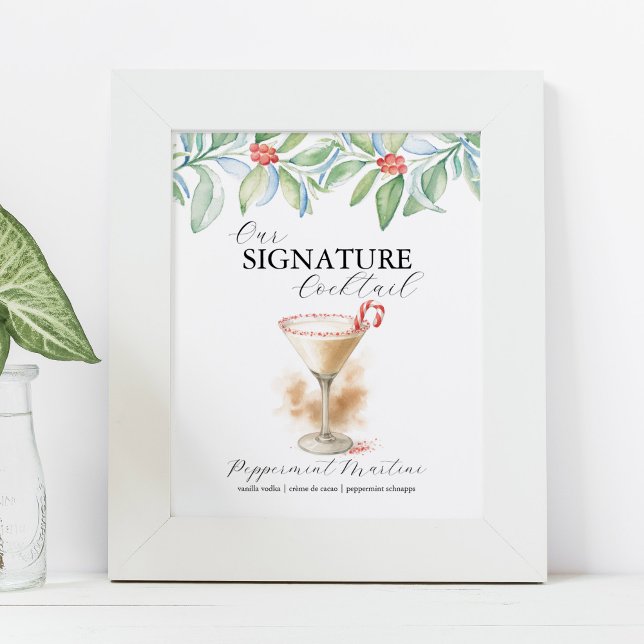 Poster Christmas Signature Cocktail Bar Signs Martini (signature cocktails bar sign candy cane martini for Christmas decor by Do Tell A Belle)