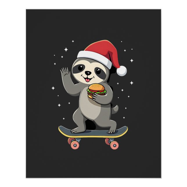 Póster CHRISTMAS SLOTH Funny Christmas Skateboard Sloth ( (Frente)
