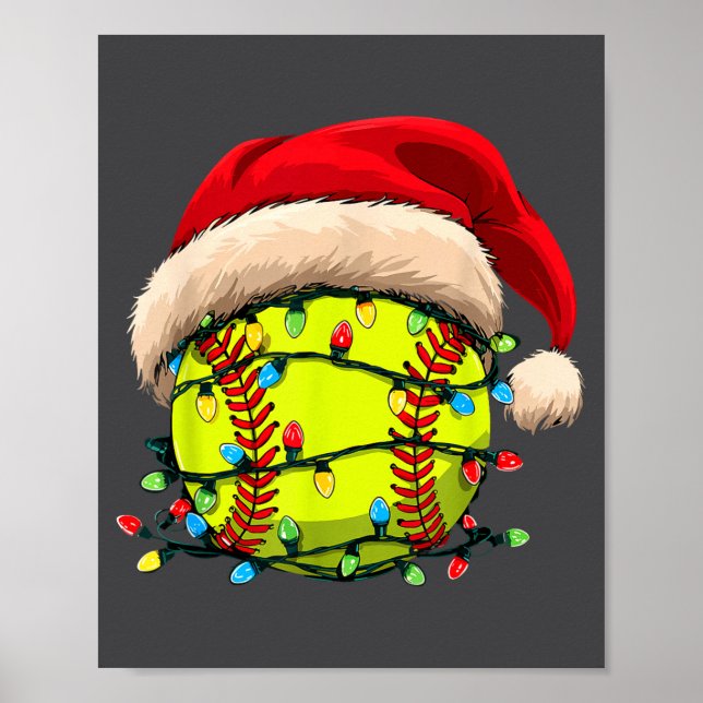 Poster Christmas Softball Xmas Santa Srts Hat Mens Womens (Frente)