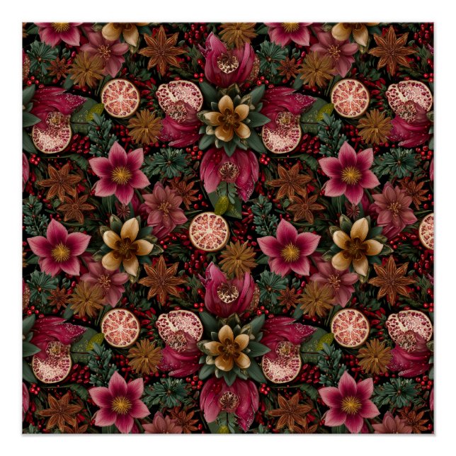 Póster Christmas Spice & Floral Botanical Pattern (Frente)