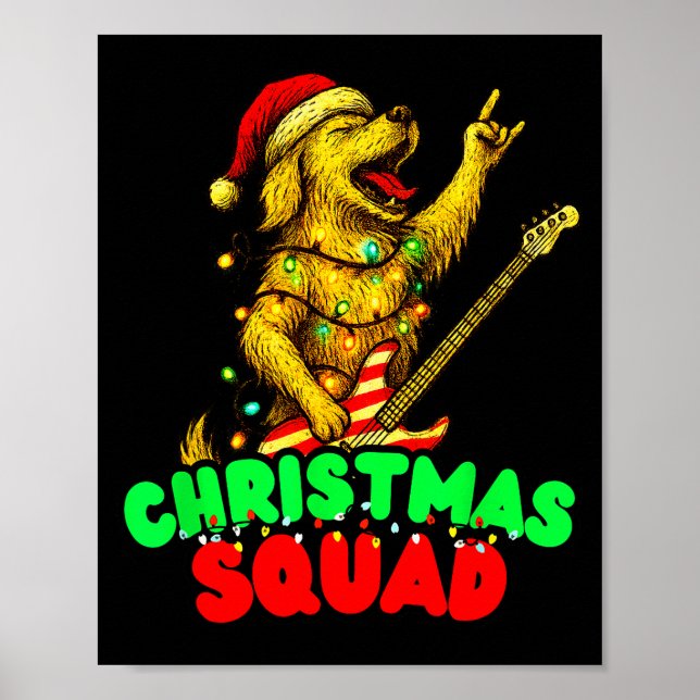 Poster Christmas Squad Golden Retriever Dog Playing Guita (Frente)