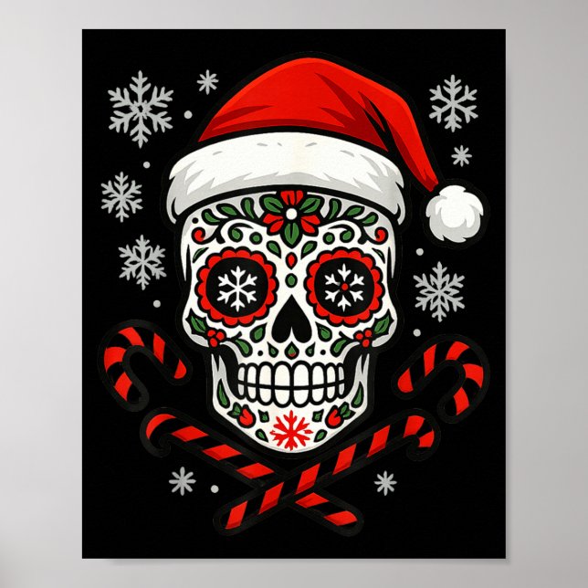 Poster Christmas Sugar Calavera Skull Santa Hat Candy Can (Frente)