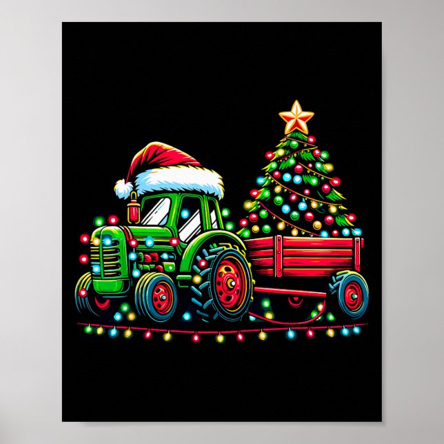 Poster Christmas Tractor Boys Santa Xmas Farm Truck  (Frente)