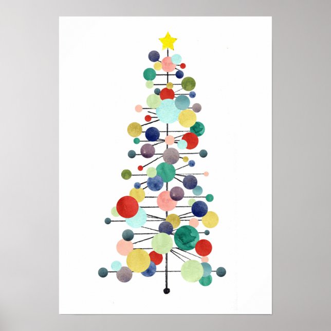 Poster Christmas Tree Mid Century Modern Retro Dots (Frente)