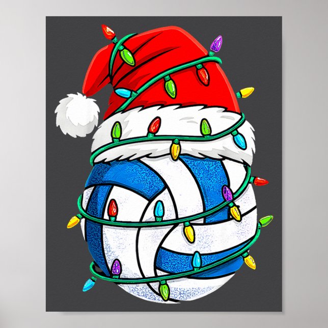 Poster Christmas Volleyball Santa Hat Lights Srts Xmas Pa (Frente)