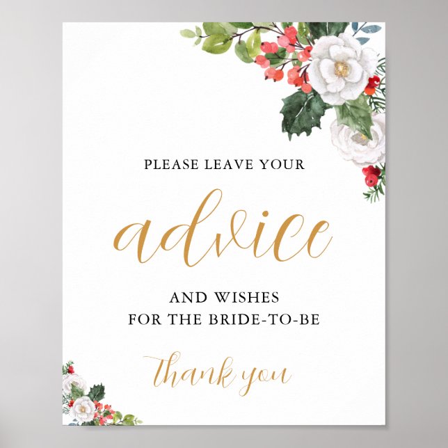 Poster Christmas Winter Bridal Shower Advice Card (Frente)