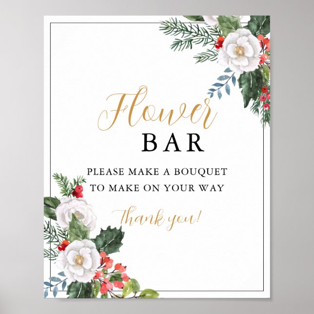 Poster Christmas Winter Bridal Shower Flower Bar Sign (Frente)