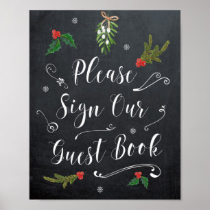 Póster christmas winter holiday wedding guestbook sign
