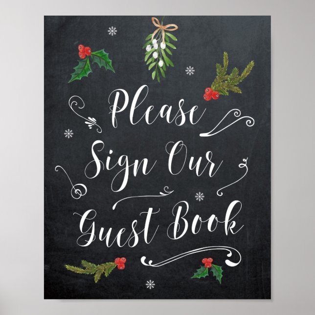 Póster christmas winter holiday wedding guestbook sign (Frente)