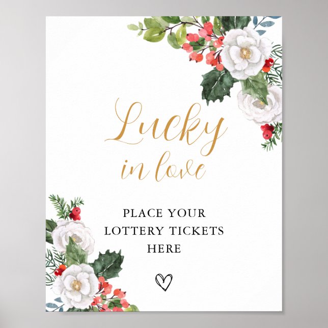 Poster Christmas Winter Lucky in Love Bridal Shower Sign (Frente)