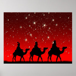 Póster Christmas Wise Men Red Sky Star Lite Night