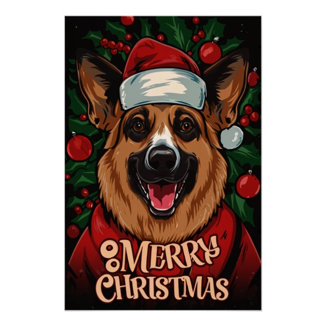 Póster Christmas with German Shepherd (Frente)