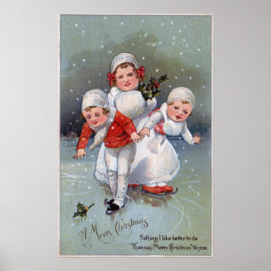 Póster ChristmasLittle alegre caçoa o patinagem no gelo