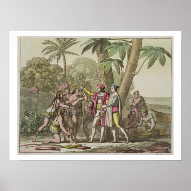 Poster Christopher Columbus (1451-1506) com Native Ameri (Frente)