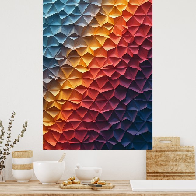 Poster Chroma Fold: Geometric Prism Gradient Abstract Art (Cozinha)