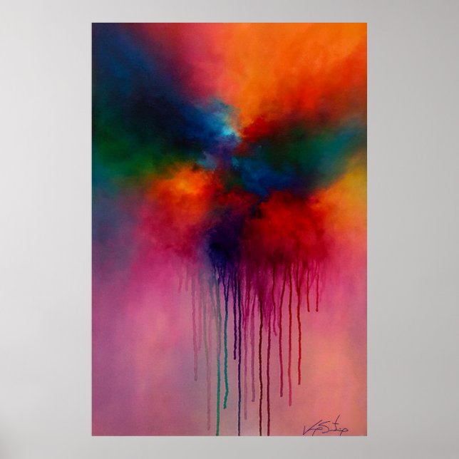 Poster Chromatic Cascade - Abstract Drip Painting (Frente)