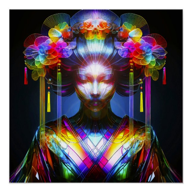 Póster Chromatisch Farbige Glas-Geisha im Kontrast (Frente)